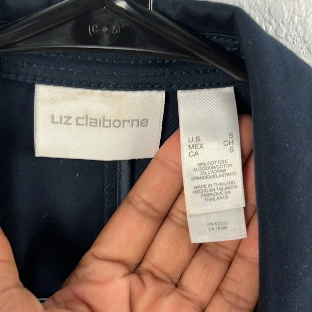 LIZ CLAIBORNE Women’s Sz S‎ Navy Blue Snap Button Jacket Coat Career Office